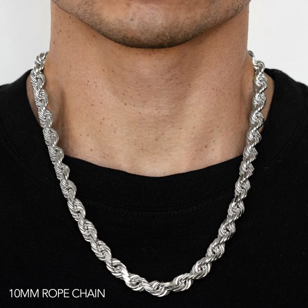 14K 10MM WHITE GOLD SOLID DC ROPE 30" CHAIN NECKLACE (AVAILABLE IN LENGTHS 7" - 30")