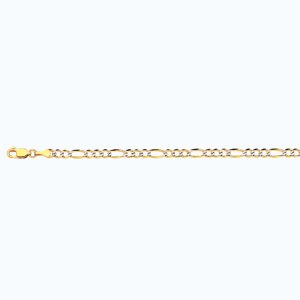 14K 3.5MM YELLOW GOLD SOLID PAVE FIGARO 18" CHAIN NECKLACE (AVAILABLE IN LENGTHS 7" - 30")