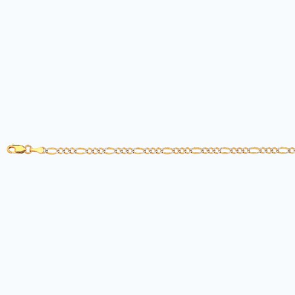 10K 2.5MM YELLOW GOLD SOLID PAVE FIGARO 26" CHAIN NECKLACE (AVAILABLE IN LENGTHS 7" - 30")