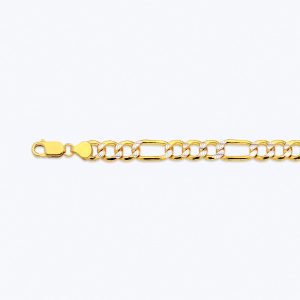 10K 7.5MM YELLOW GOLD HOLLOW PAVE FIGARO 26" CHAIN NECKLACE (AVAILABLE IN LENGTHS 7" - 30")