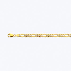 10K 4.5MM YELLOW GOLD HOLLOW PAVE FIGARO 7" CHAIN BRACELET (AVAILABLE IN LENGTHS 7" - 30")