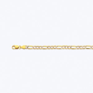 14K 3.5MM YELLOW GOLD HOLLOW PAVE FIGARO 16" CHAIN NECKLACE (AVAILABLE IN LENGTHS 7" - 30")