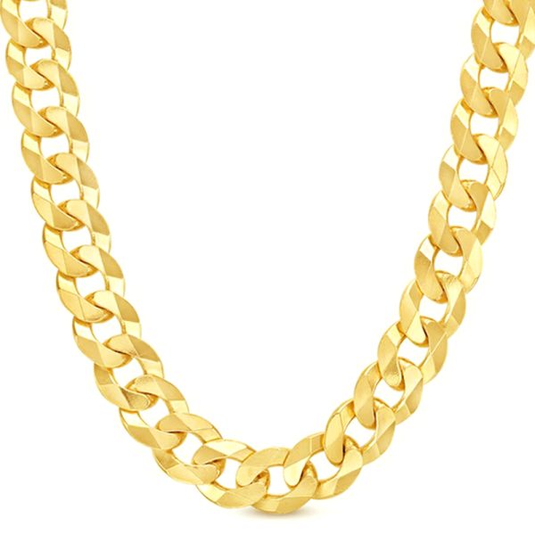14K 14MM YELLOW GOLD SOLID CURB 26" CHAIN NECKLACE (AVAILABLE IN LENGTHS 7" - 30")