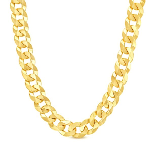 14K 12MM YELLOW GOLD SOLID CURB 26" CHAIN NECKLACE (AVAILABLE IN LENGTHS 7" - 30")