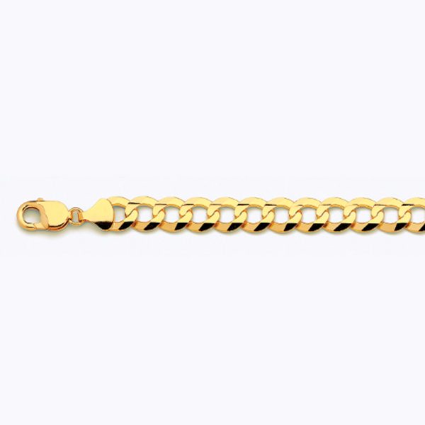 14K 11MM YELLOW GOLD SOLID CURB 30" CHAIN NECKLACE (AVAILABLE IN LENGTHS 7" - 30")