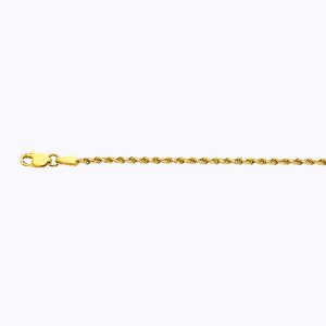 14K 2MM YELLOW GOLD SOLID DC ROPE 7.5" CHAIN BRACELET (AVAILABLE IN LENGTHS 7" - 30")