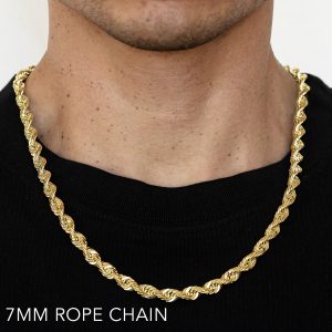 14K 7MM YELLOW GOLD SOLID DC ROPE 20" CHAIN NECKLACE (AVAILABLE IN LENGTHS 7" - 30")