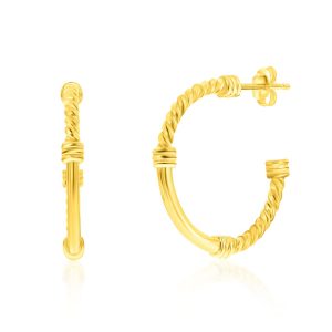 Sterling Silver 24mm Rope & Polished Half Hoop Earrings - Gold Plated