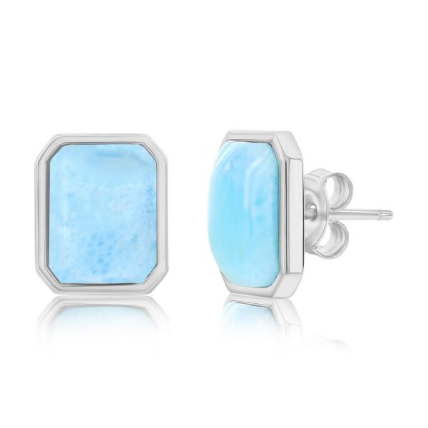 Sterling Silver, Rectangle Stud Earrings - Larimar