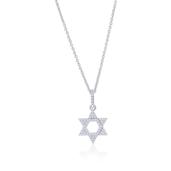 Sterling Silver, Star of David Diamond Necklace - (60 Stones)