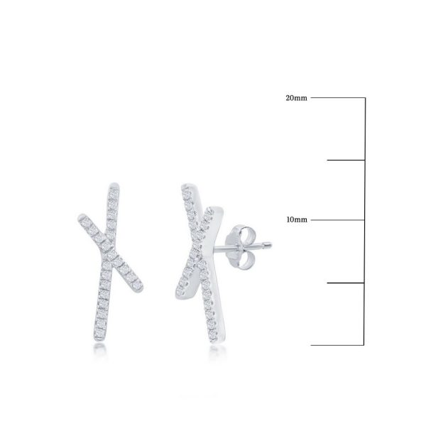 Sterling Silver, 'X' Design Diamond Studs - (44 Stones)