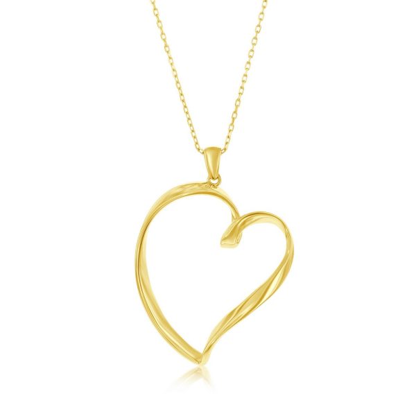 Sterling Silver Polished Twisted Heart Pendant w/Chain - Gold Plated