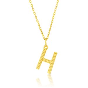 Sterling Silver, Rigid Design 'H' Initial Necklace - Gold Plated
