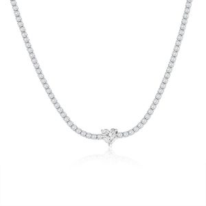 Sterling Silver, Heart Tennis Necklace