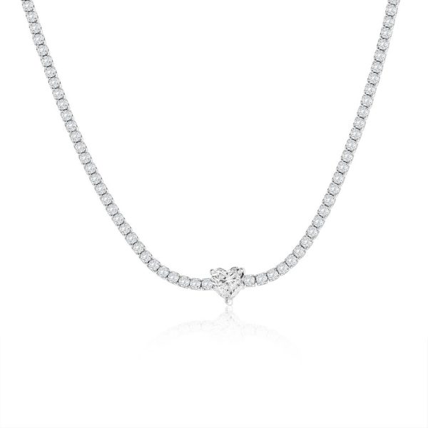 Sterling Silver, Heart Tennis Necklace