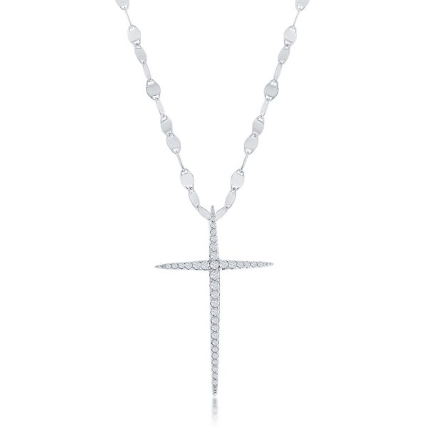 Sterling Silver, CZ Cross Mirror Chain Necklace