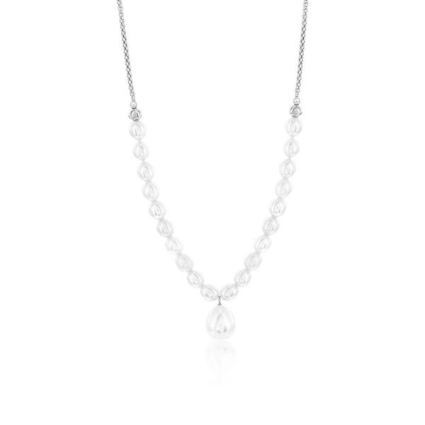 Sterling Silver FWP & Hanging Pearl Necklace