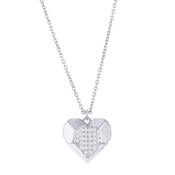 Sterling Silver Center Pave CZ Heart Necklace