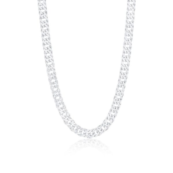 Sterling Silver 7.5mm Textured Double-Link Chain - Rhodium Plated