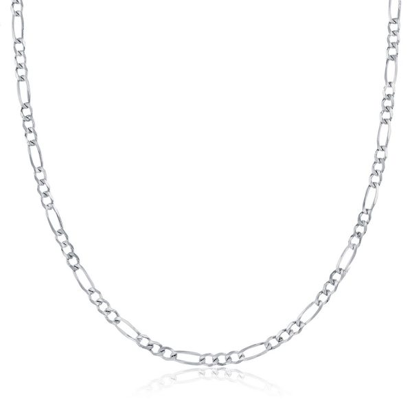 Sterling Silver, 2mm Figaro Chain - Rhodium Plated