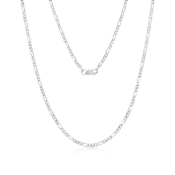 Sterling Silver, 2mm Figaro Chain - Rhodium Plated