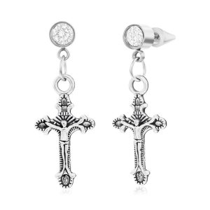 Stainless Steel Cross Charm & CZ Earrings