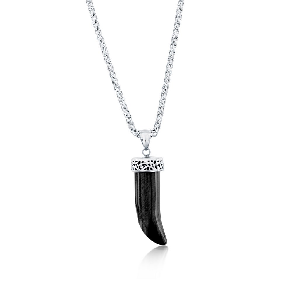 Stainless Steel Horn Necklace - Onyx