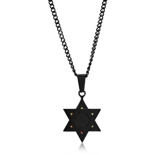 Stainless Steel Polished Star of David Necklace - Black Plated
