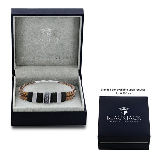 Stainless Steel Double Strand Genuine Leather Bracelet - Brown