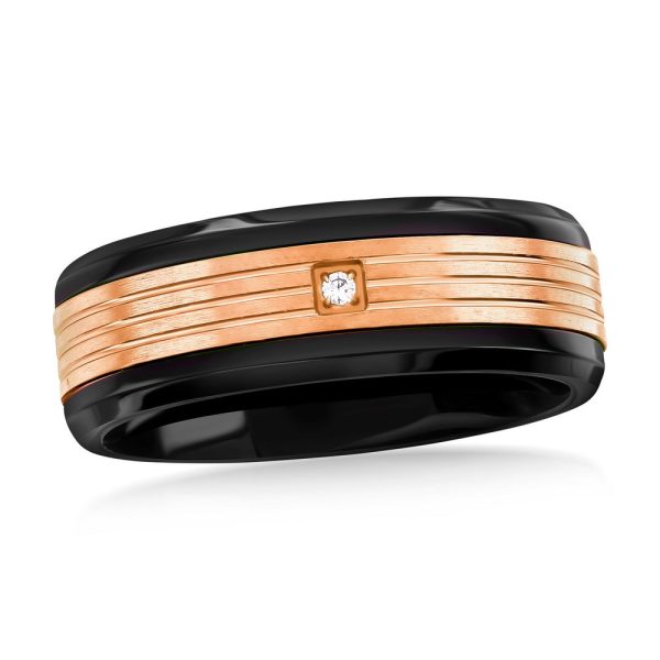 Stainless Steel Black & Rose Gold CZ Ring