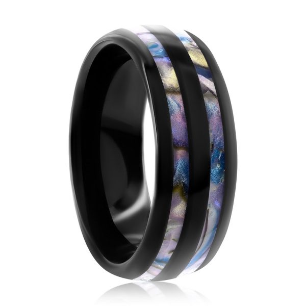 Genuine Abalone Inlay Black Tungsten Ring