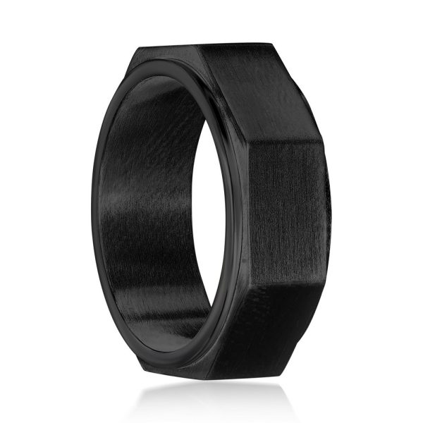 Stainless Steel Geometric Spinner Ring - Black Plated