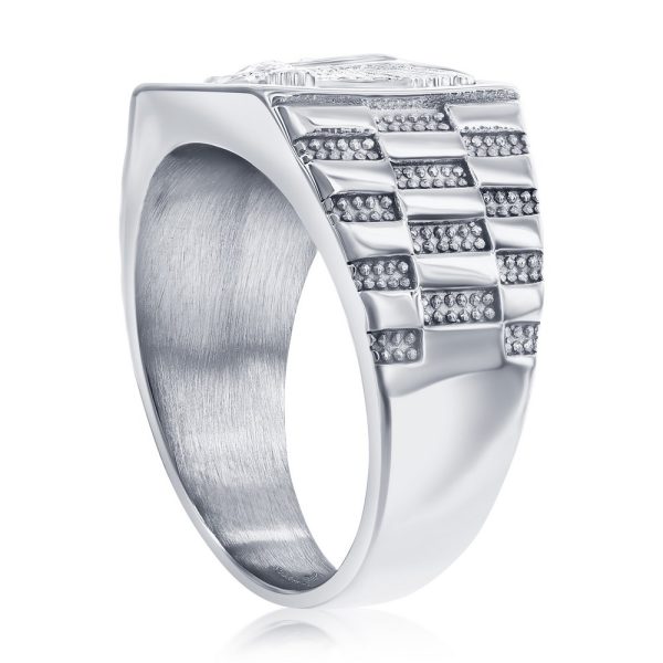 Stainless Steel, Square Textured, Eagle Design Ring