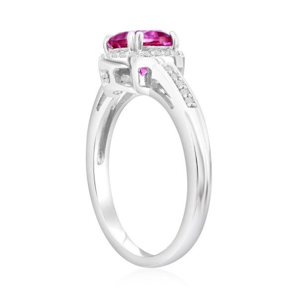 Sterling Silver Square Pink Topaz & White Topaz Ring