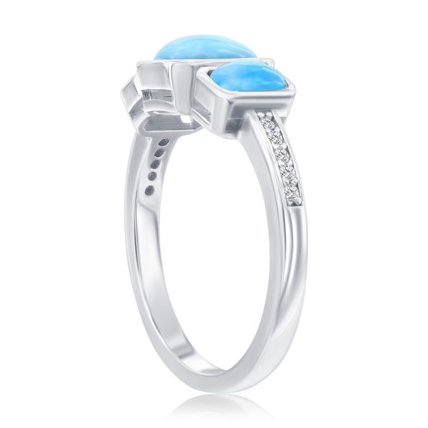 Sterling Silver, Rectangle Larimar & CZ Ring