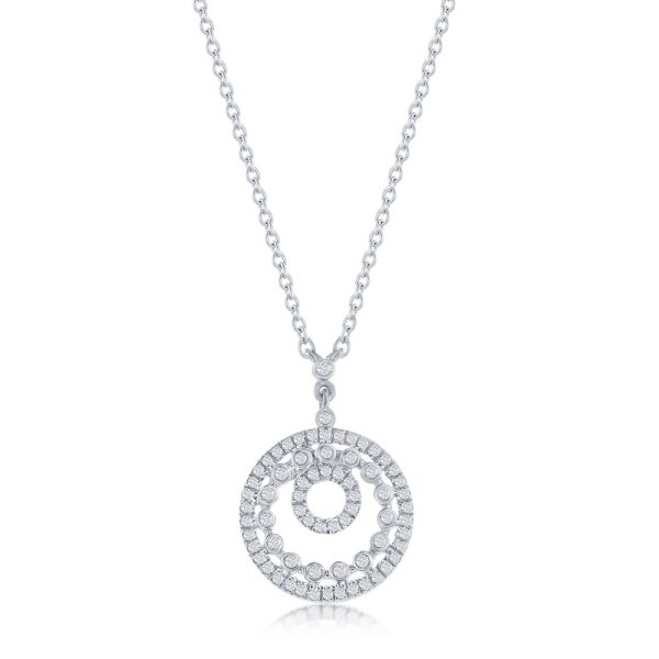 Sterling Silver, Open Circles Diamond Necklace - (68 Stones)