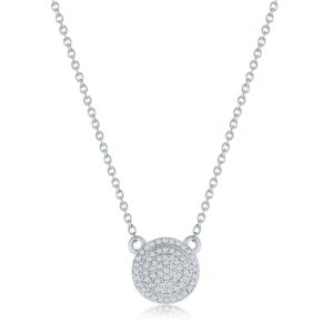 Sterling Silver, Round Halo Diamond Necklace - (67 Stones)
