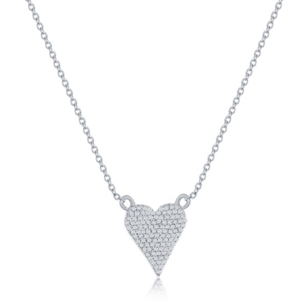 Sterling Silver, Heart Design Diamond Necklace - (107 Stones)