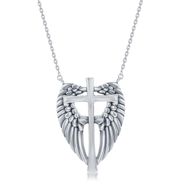 Sterling Silver, Angel Wings Cross Necklace