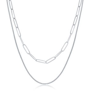 Sterling Silver Layered Paperclip and Popcorn Chain Necklace