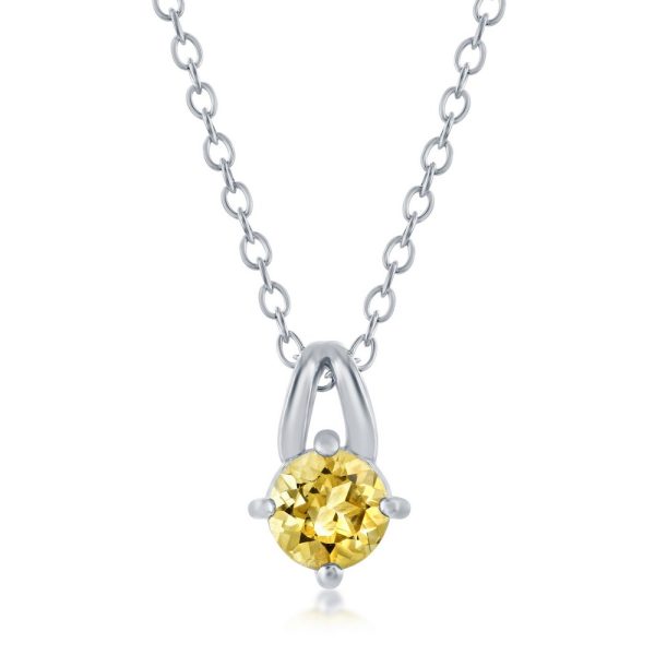 Sterling Silver Four-Prong 5mm Round Gem Necklace - Citrine