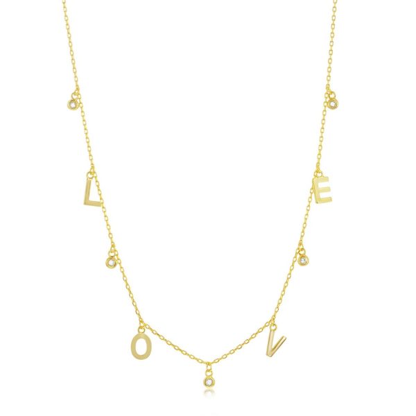 Sterling Silver 'LOVE' & CZ Charms Necklace - Gold Plated