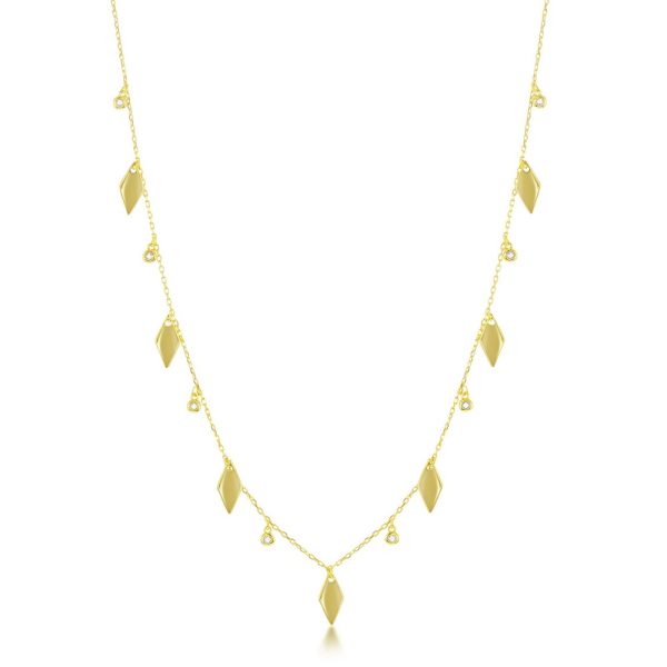 Sterling Silver CZ & Diamond-Shaped Charm Necklace - Gold Plated