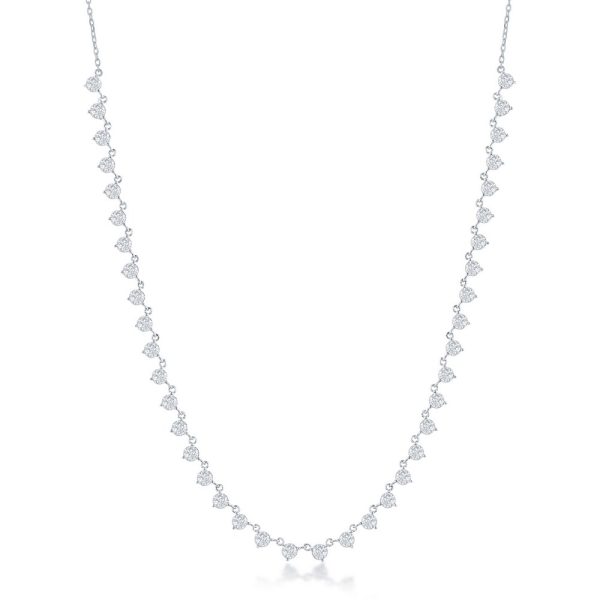 Sterling Silver Round CZ Station Necklace
