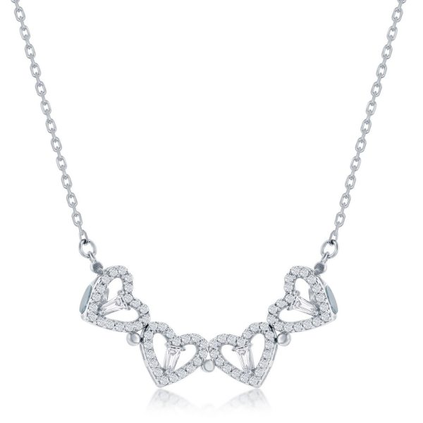 Sterling Silver, Heart Shaped CZ Flower Necklace