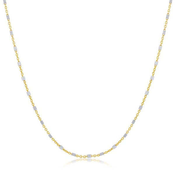 Sterling Silver Square Beads Gold Plated Chain - Two-Tone