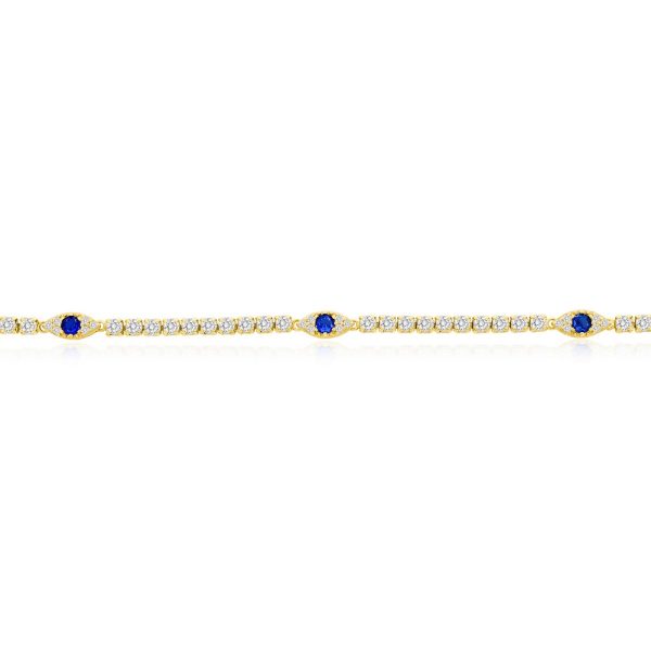 Sterling Silver CZ Evil Eye Tennis Anklet - Gold Plated