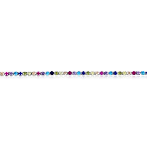 Sterling Silver Multi-Color CZ Tennis Anklet