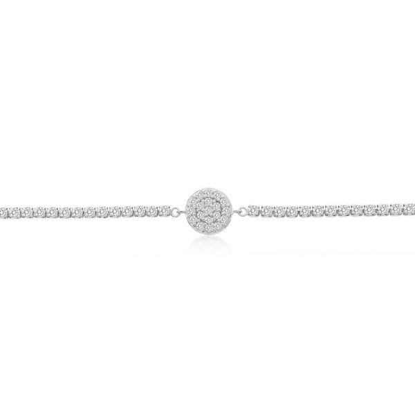 Sterling Silver Round Disc CZ Tennis Anklet