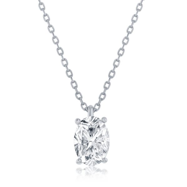 Sterling Silver, Solitaire Oval CZ, 5x7mm Necklace & 3x6mm Earrings Set